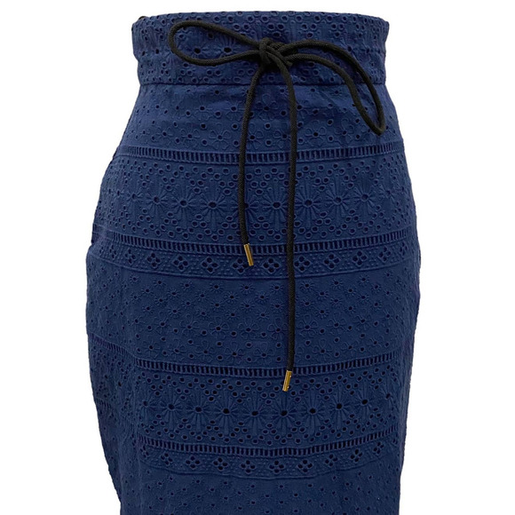 Eyelet Lace Midi/Maxi Skirt In Navy Blue By Cartolina Nantucket Cottagecore - Picture 4 of 11